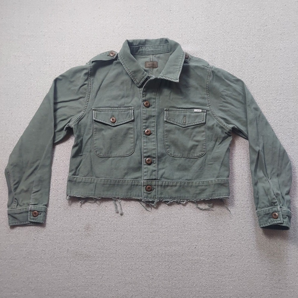 Mother Jacket Womens Green The Cropped Veteran Jacket Military Raw Hem Utility